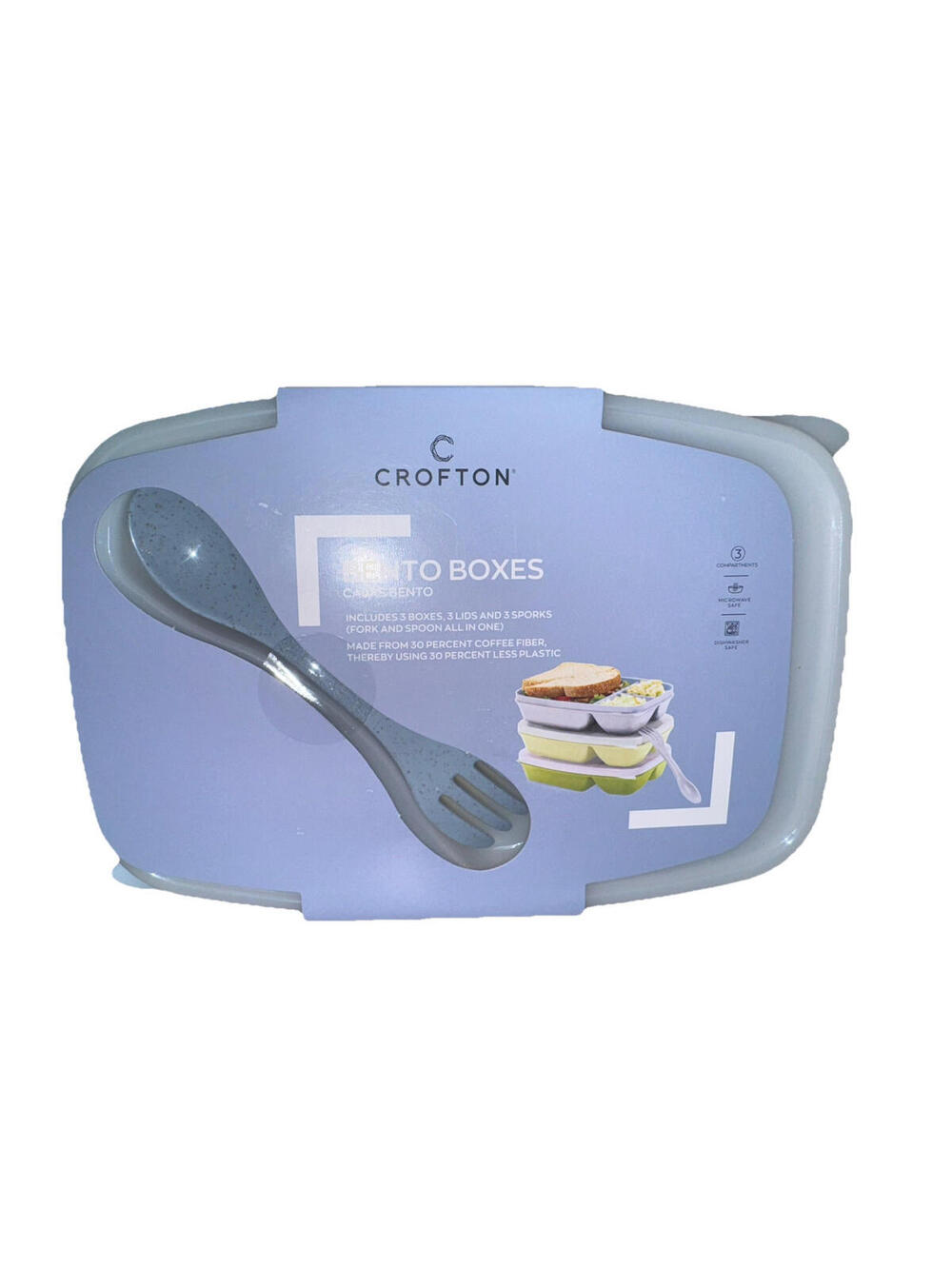 Crofton Bento Lunch Box with Compartments Reusable Container W/ Sporks SET OF 3
